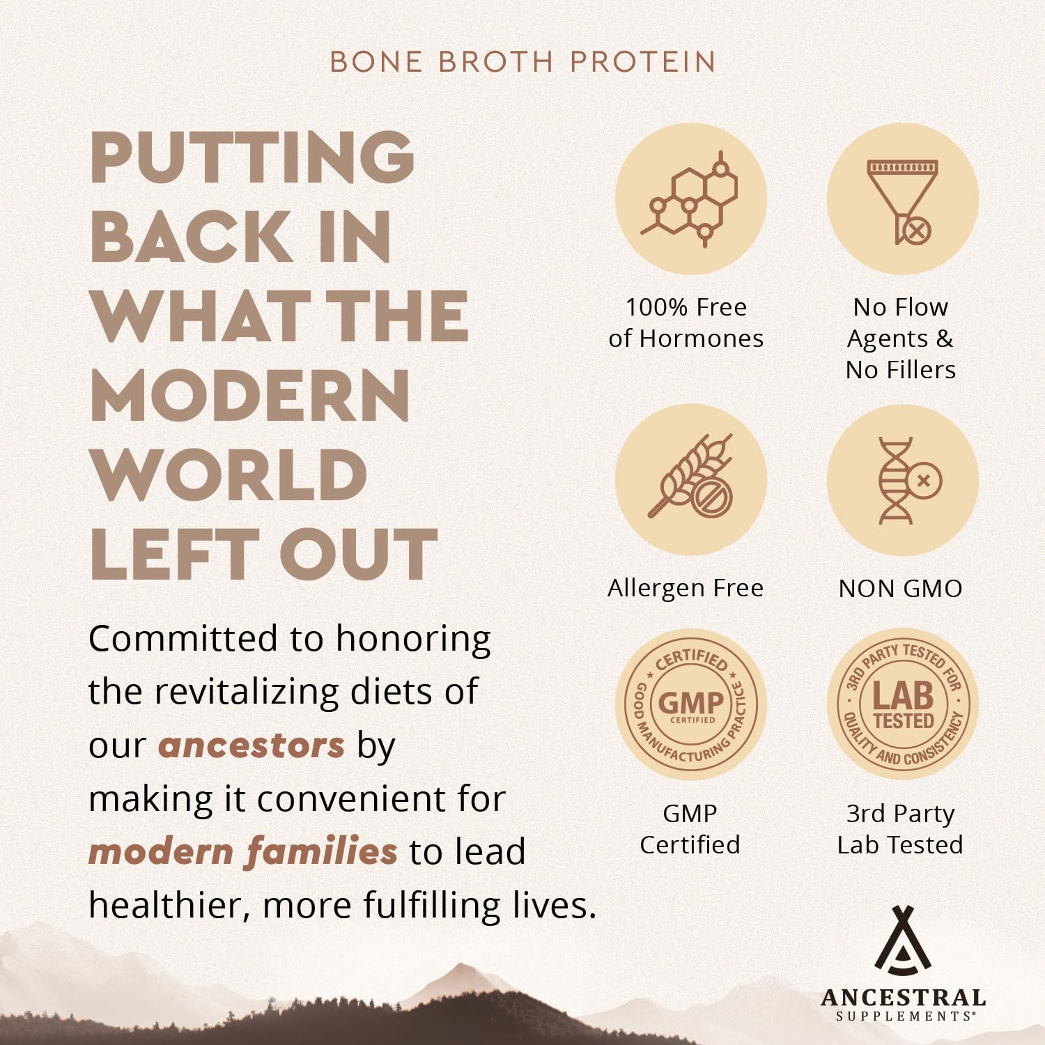 Ancestral Supplements regenerative organic certified logo signaling purity.