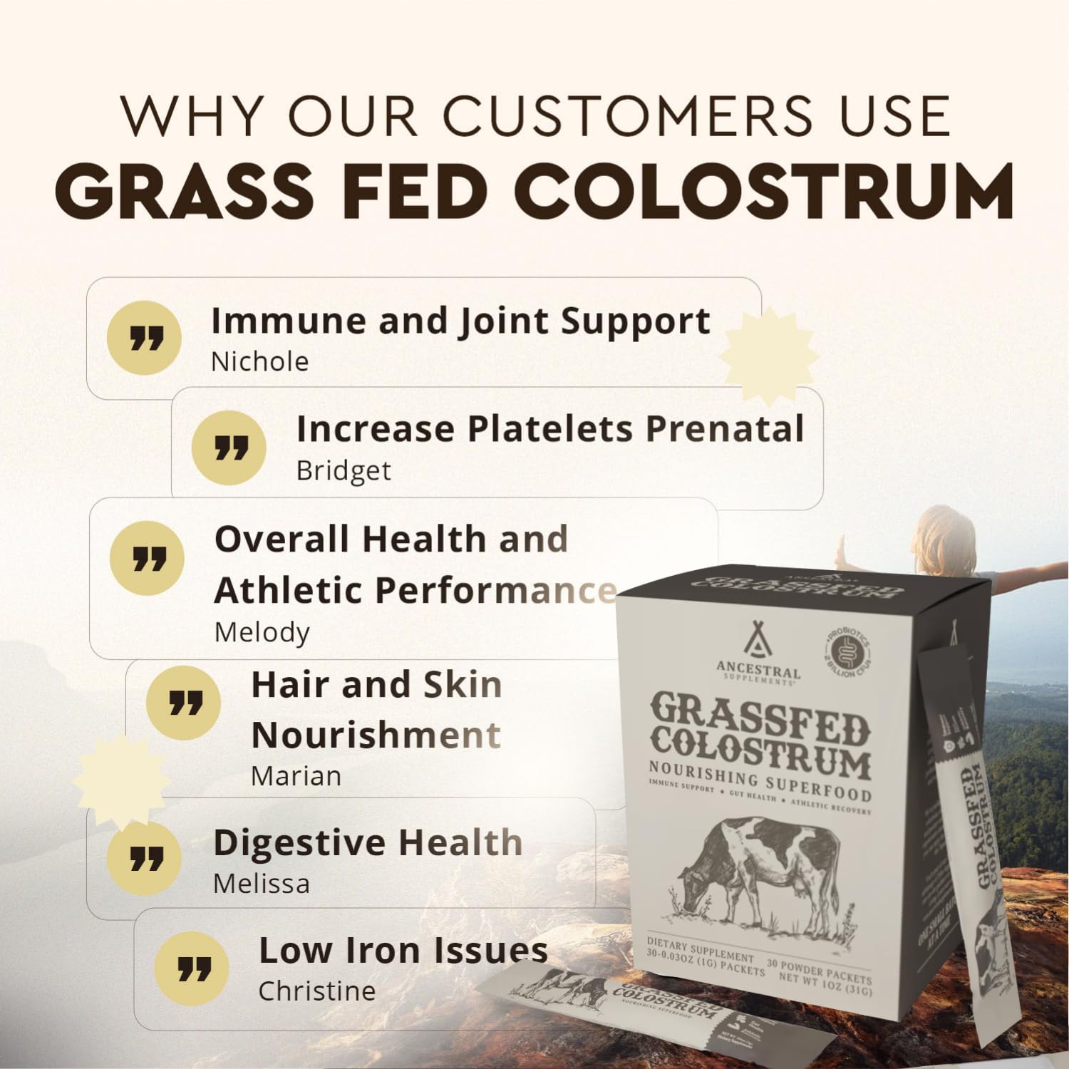 Ancestral Supplements skin and hair support from premium colostrum.