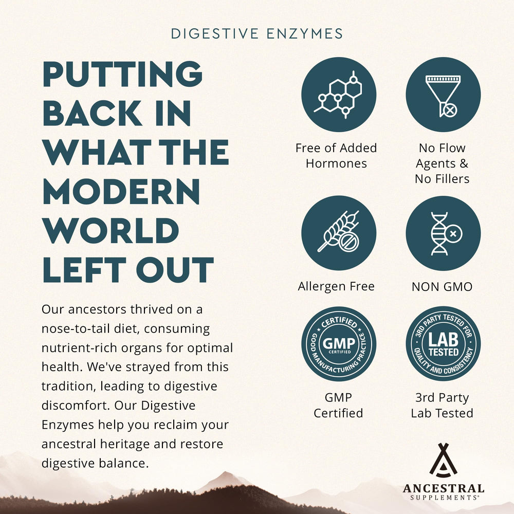 Ancestral Supplements small-batch USA production label signals quality sourcing.