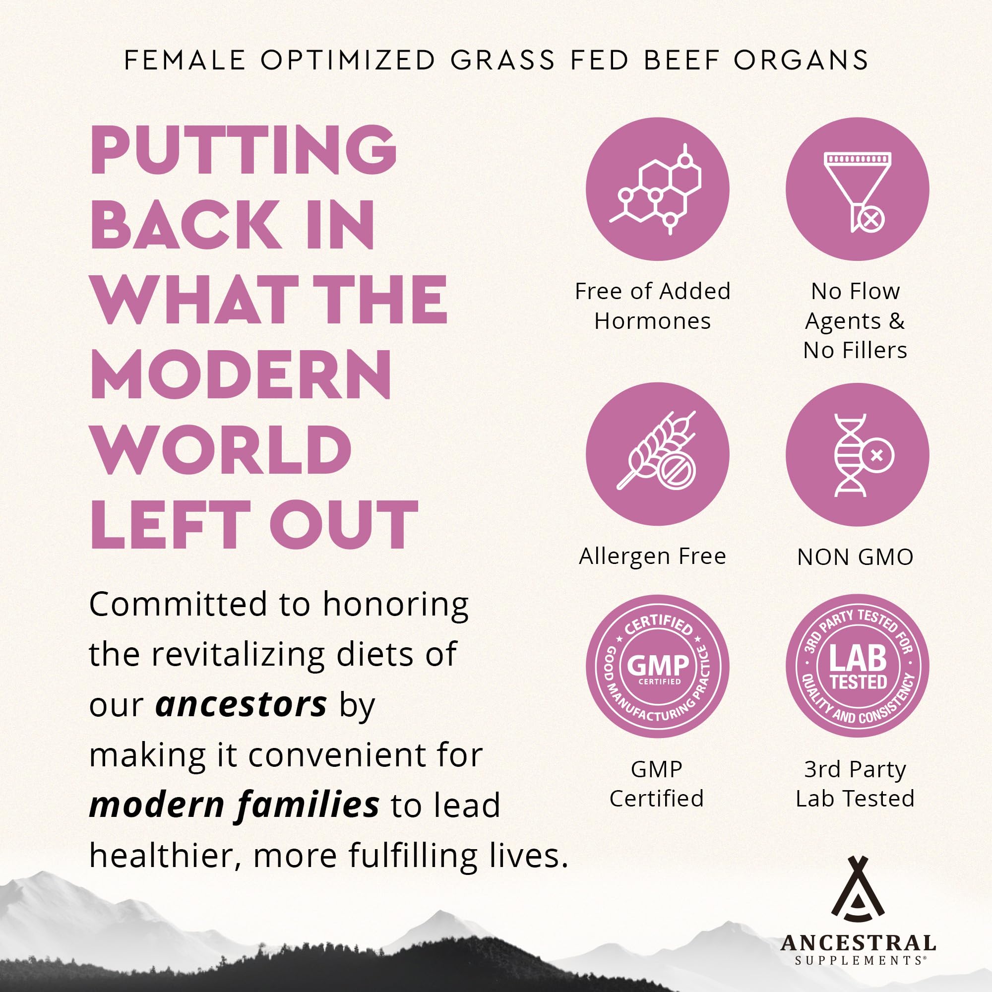 Ancestral Supplements FEM heart capsule presents energy-supporting nutrients for daily activities.