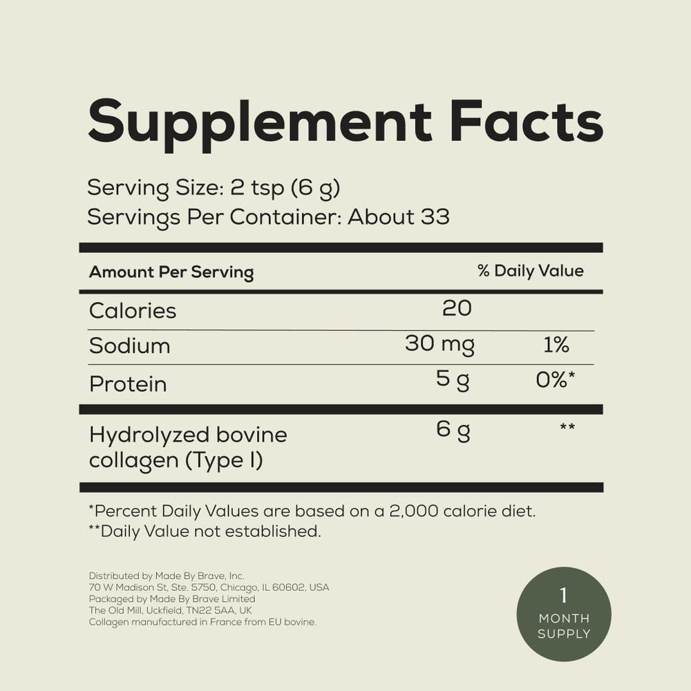 Ancient + Brave collagen powder eu-grass-fed; single-ingredient formula designed for daily use.