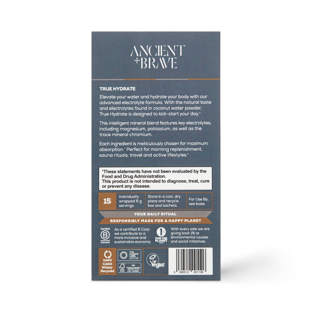 Ancient + Brave True Hydrate active day hydration for performance.