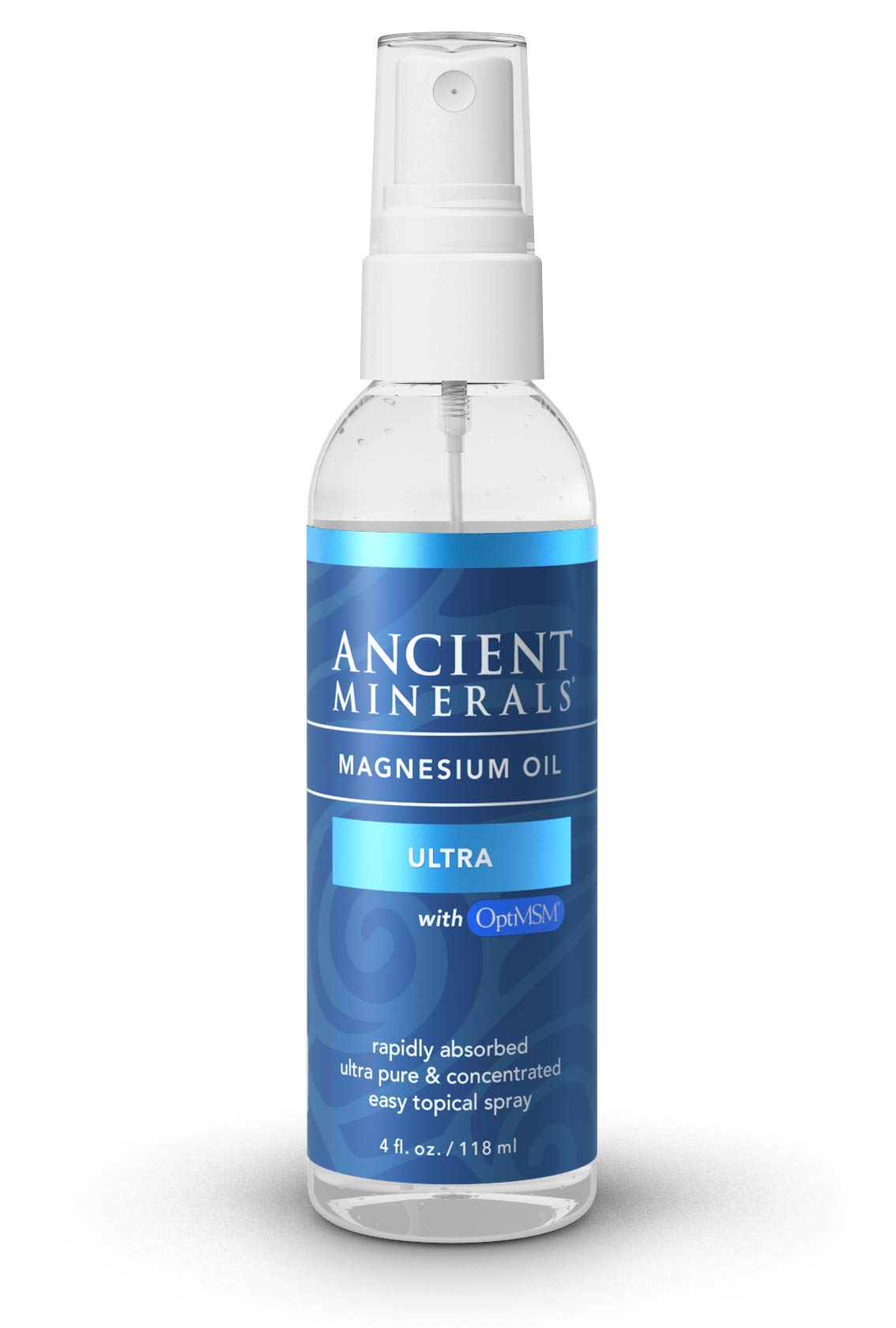 Ancient Minerals Ultra Magnesium Oil Spray bottle ready for easy topical application.
