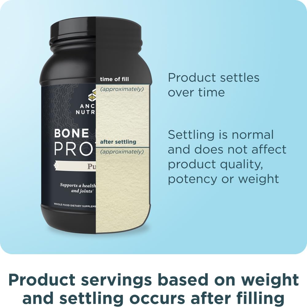 Ancient Nutrition 40-serving container displayed on kitchen counter for convenient daily protein.