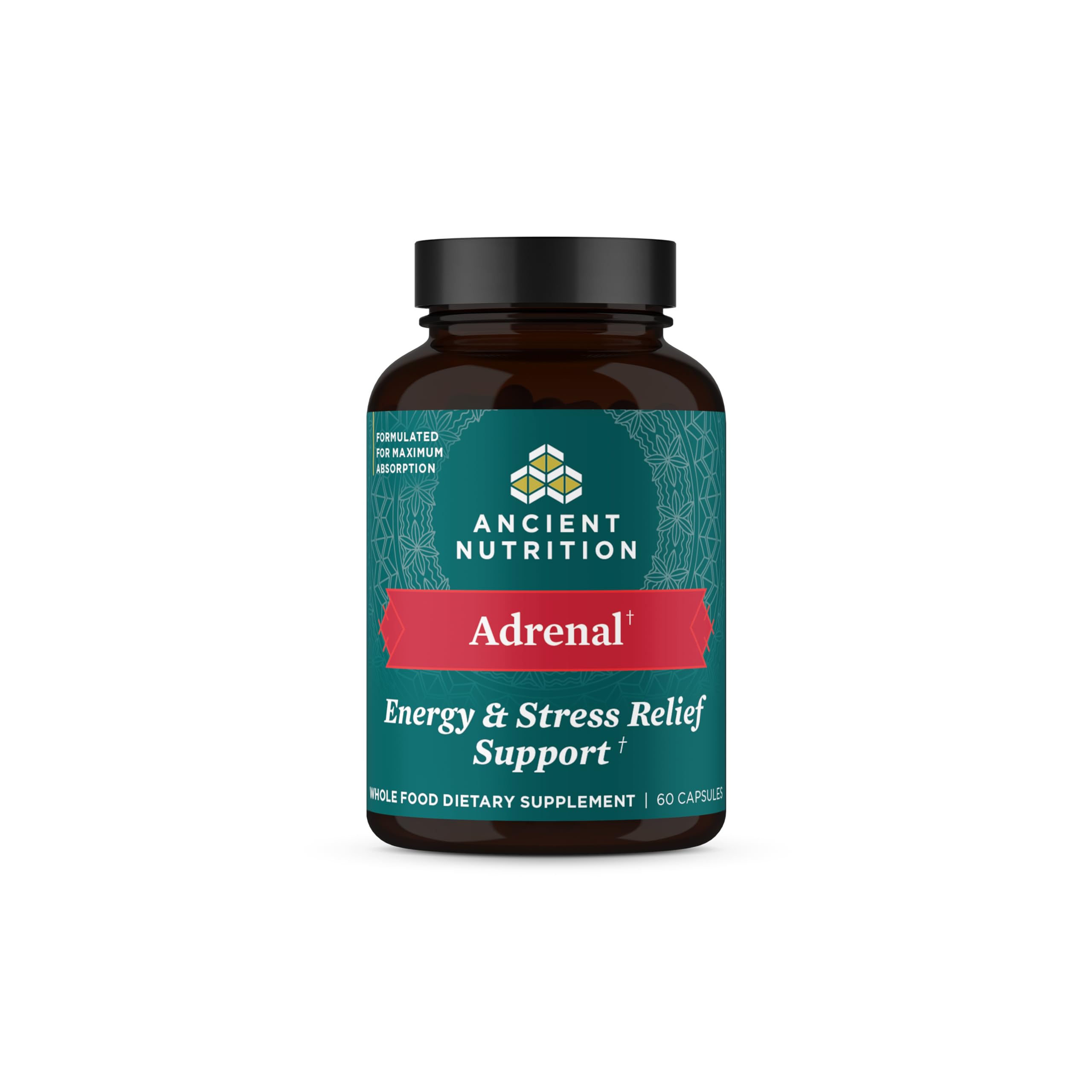 Ancient Nutrition Adrenal Support bottle with capsules for daily stress support
