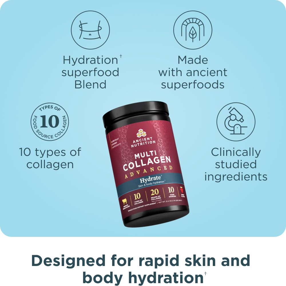 Ancient Nutrition Advanced Multi Collagen Hydrate scoop shown for easy daily mixing