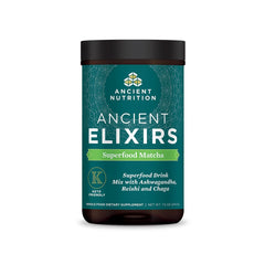 Ancient Nutrition Ancient Elixirs Matcha tub front view highlighting energy potential