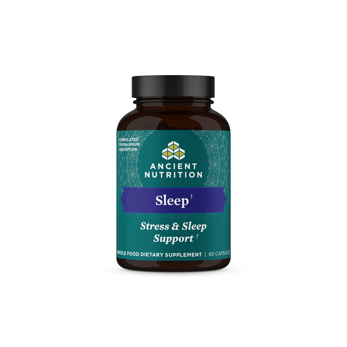 Ancient Nutrition Ashwagandha Sleep bottle showcasing nightly stress support.