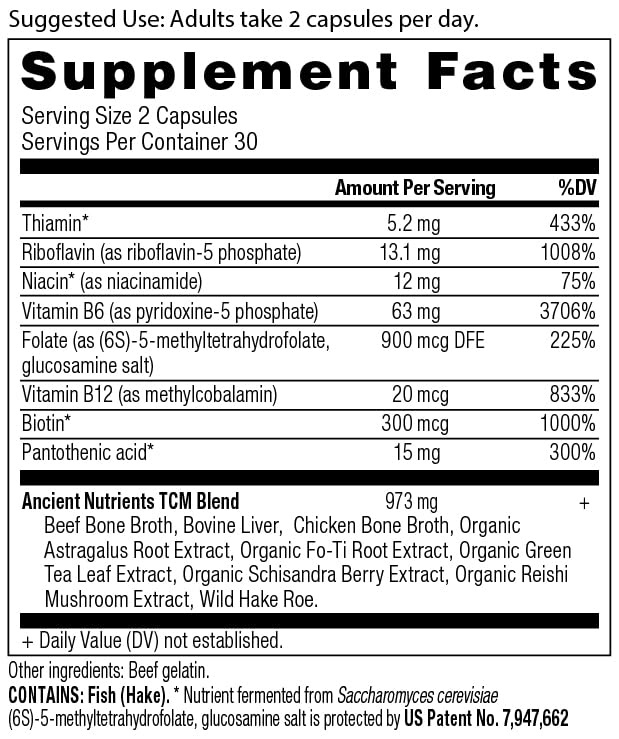 Ancient Nutrition B-Complex capsules ready for easy daily use.
