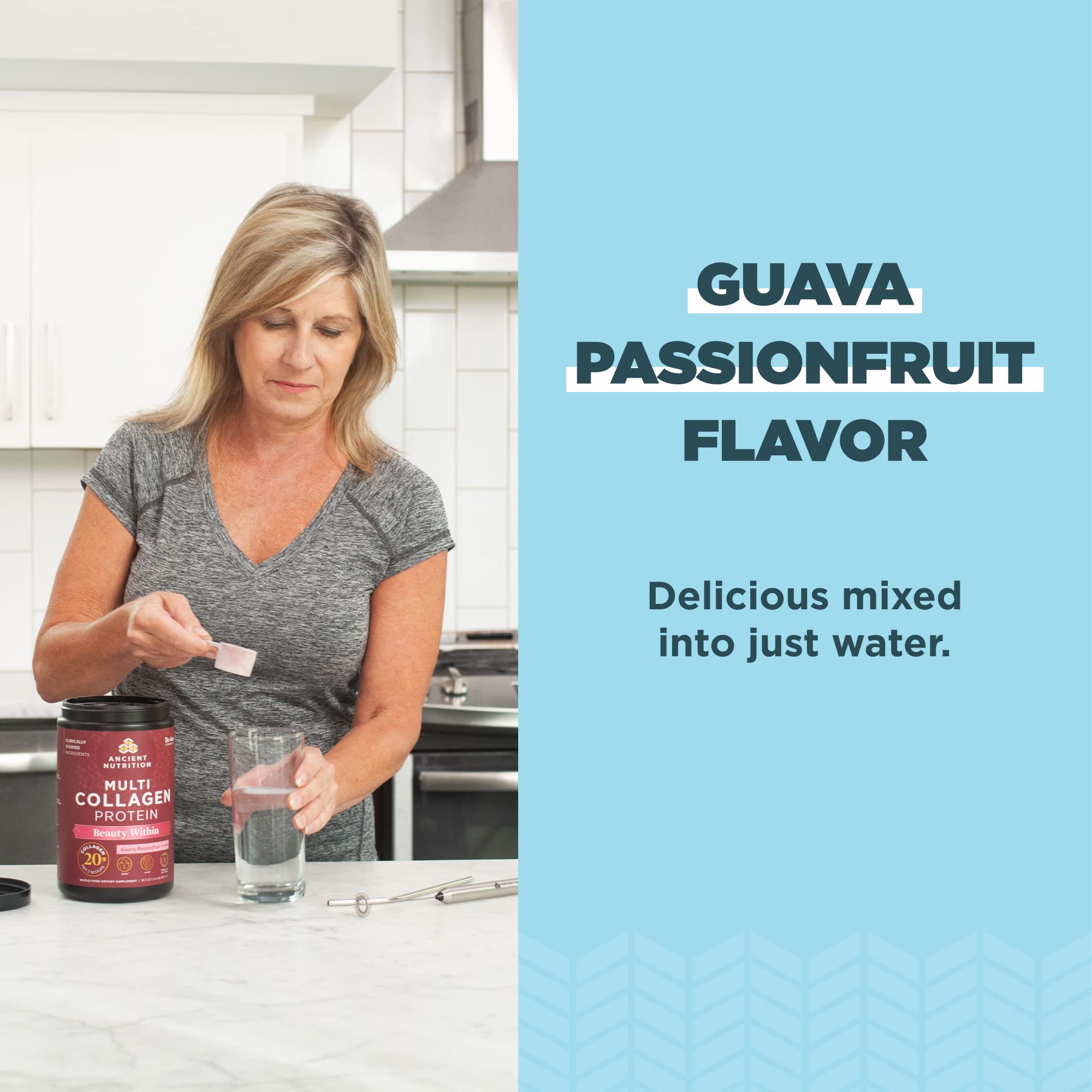 Ancient Nutrition Beauty Within 9g protein per serving in a shake