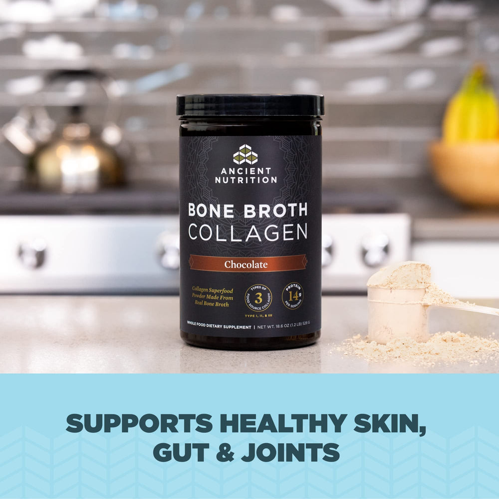 Ancient Nutrition Bone Broth Collagen Chocolate mixed in coffee for easy blending
