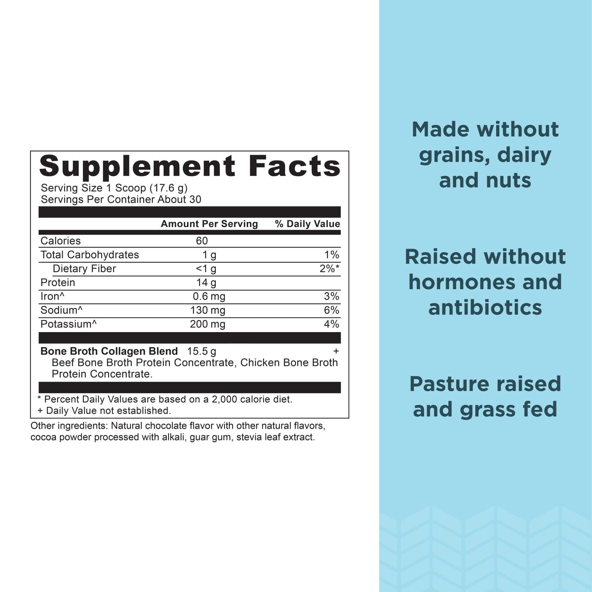 Ancient Nutrition Bone Broth Collagen Chocolate powder scoop shows hydrolyzed peptides for joint comfort
