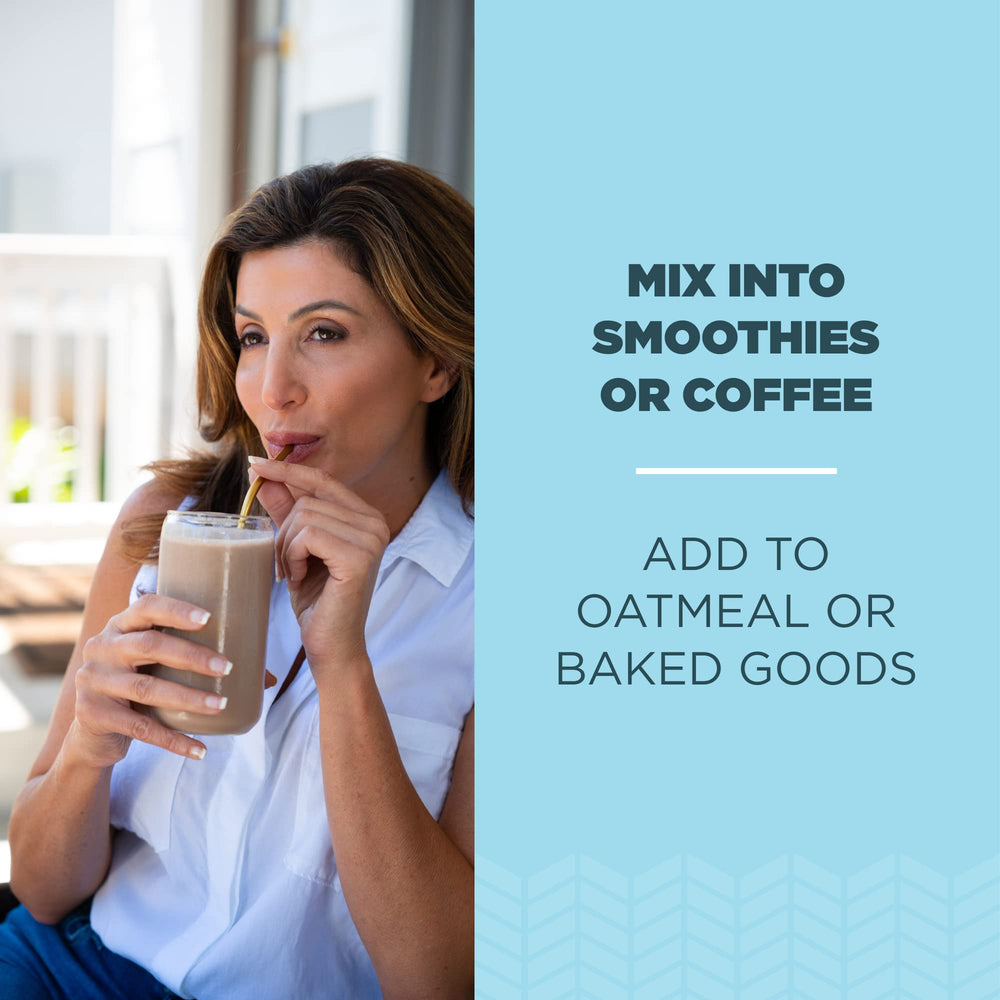 Ancient Nutrition Bone Broth Collagen Chocolate tub with yogurt topping suggests versatile use