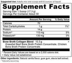 Ancient Nutrition Bone Broth Collagen Vanilla powder scoop mid-pour for easy mixing