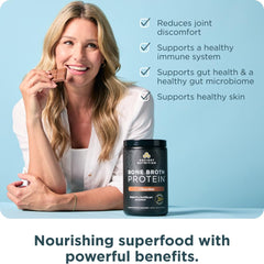 Ancient Nutrition bone broth ingredients collage highlighting collagen and amino acids.