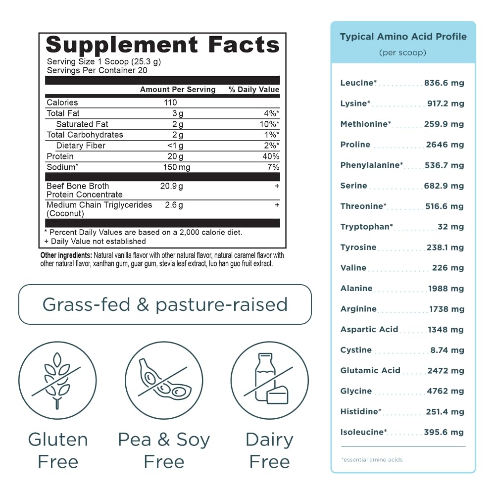 Ancient Nutrition nutrition facts panel confirms gluten-free and paleo/keto compatibility.
