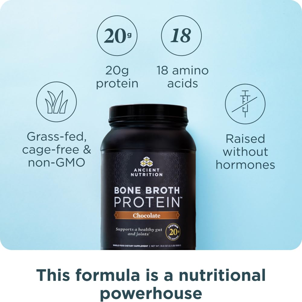 Ancient Nutrition bone broth protein scoop measuring a serving for convenient use