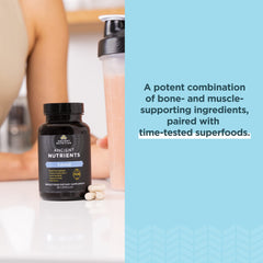 Ancient Nutrition calcium-d-k2 capsules arranged to suggest simple daily routine.