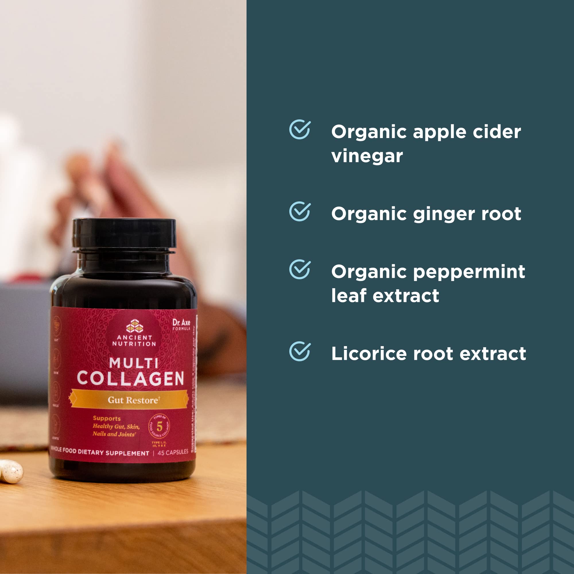 Ancient Nutrition capsules daily-dosing reminder in a bottle for easy routine.