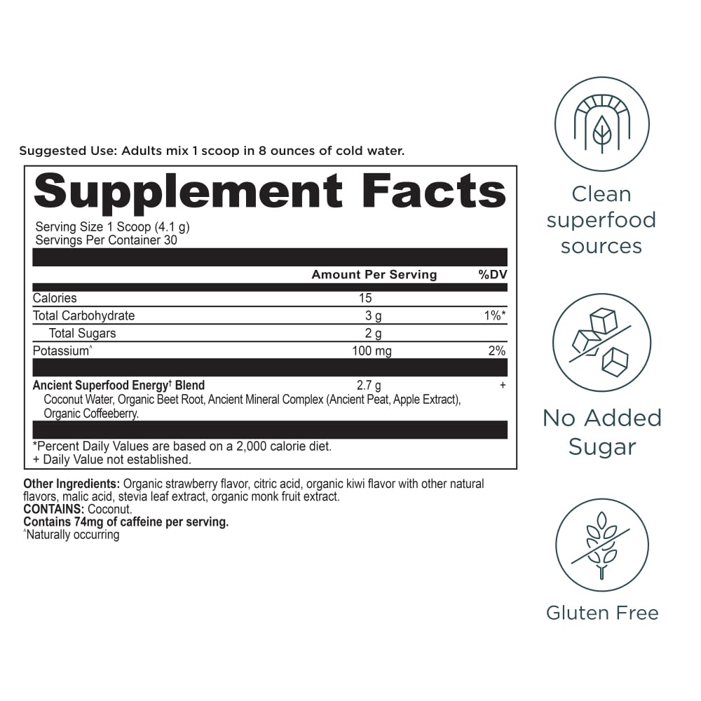 Glass of mixed Ancient Nutrition Clean Energy Strawberry Kiwi supports focus during workouts