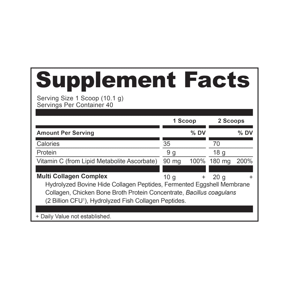 Ingredients panel of Ancient Nutrition collagen peptides showing collagen sources
