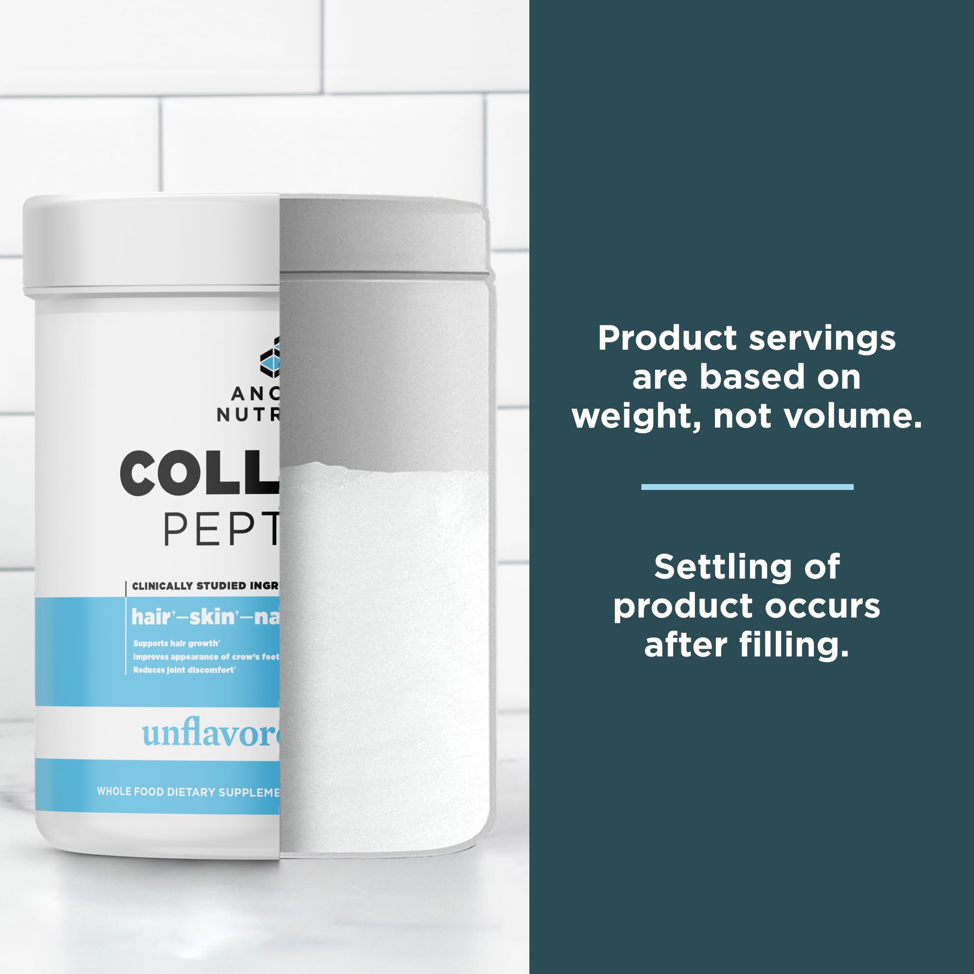 Nutrition label of Ancient Nutrition Collagen Peptides, dairy-free ingredients.