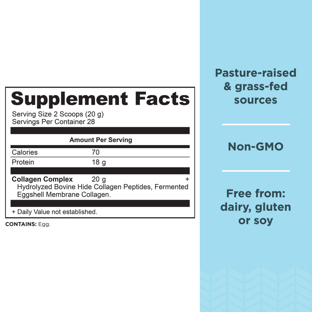 Scoop of Ancient Nutrition Collagen Peptides powder dissolving in water for quick use.