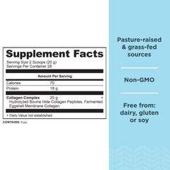 Scoop of Ancient Nutrition Collagen Peptides powder dissolving in water for quick use.