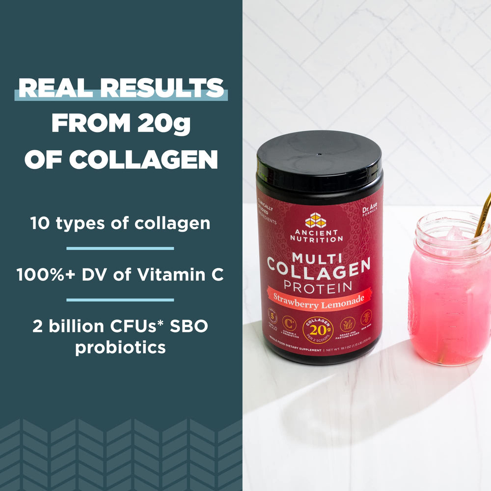 Ancient Nutrition collagen peptides powder scoop close-up for easy mixing