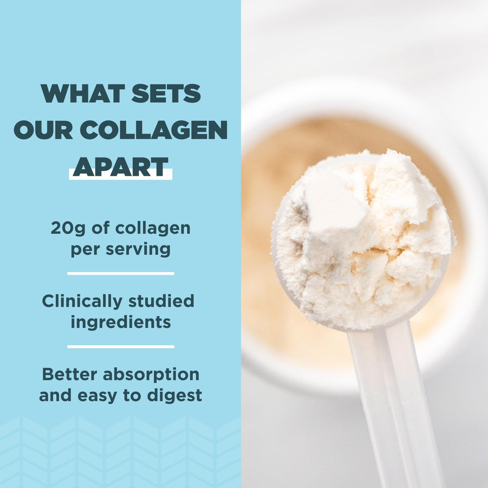 Serving scoop showing 20g portion of Ancient Nutrition Collagen Peptides.
