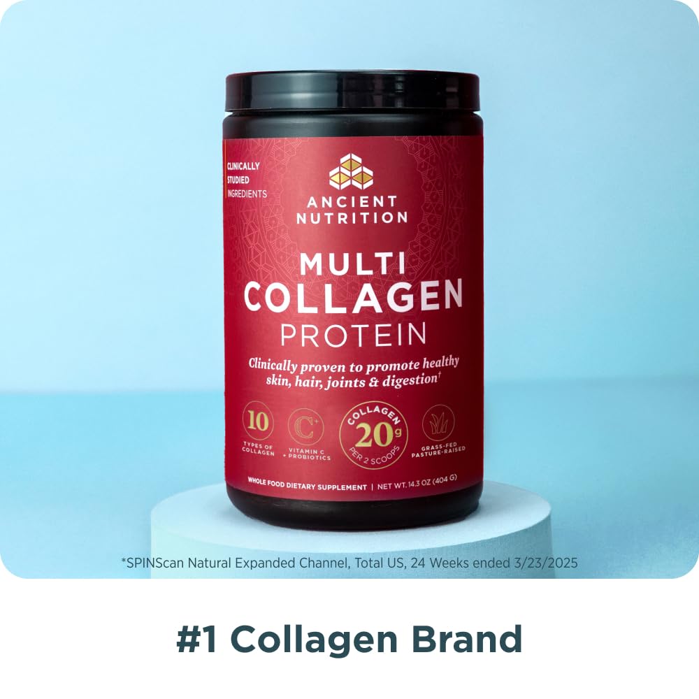 Ancient Nutrition collagen peptides smoothie in a glass ready to blend