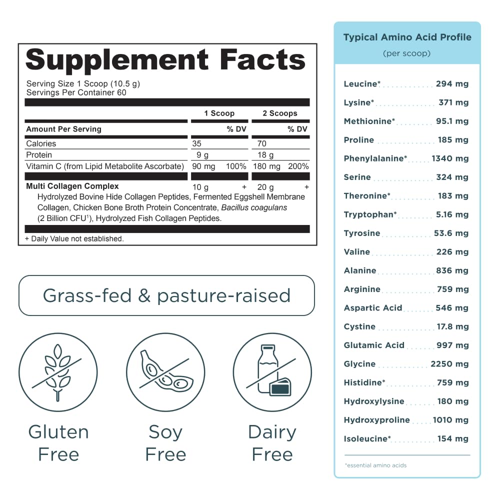 Ancient Nutrition Collagen Peptides Vanilla scoop resting in a glass for easy daily mixing.