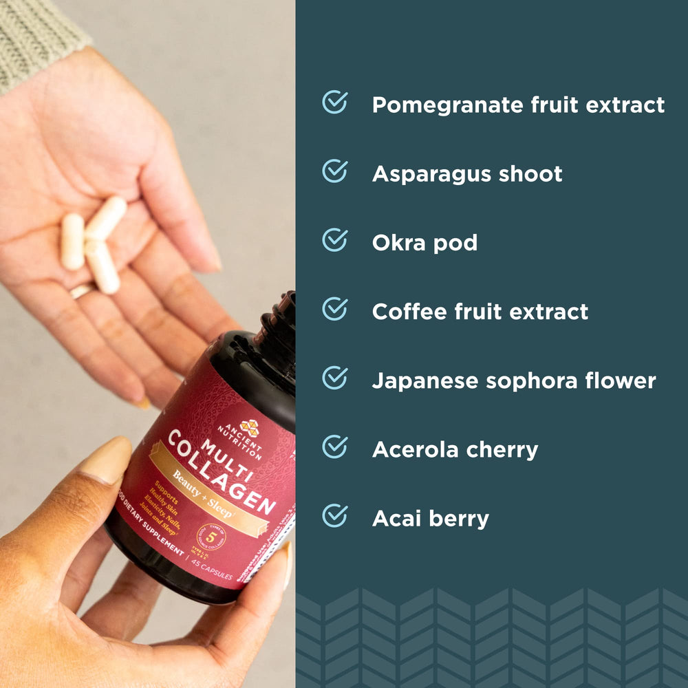 Ancient Nutrition collagen pills highlight ashwagandha and calm benefits