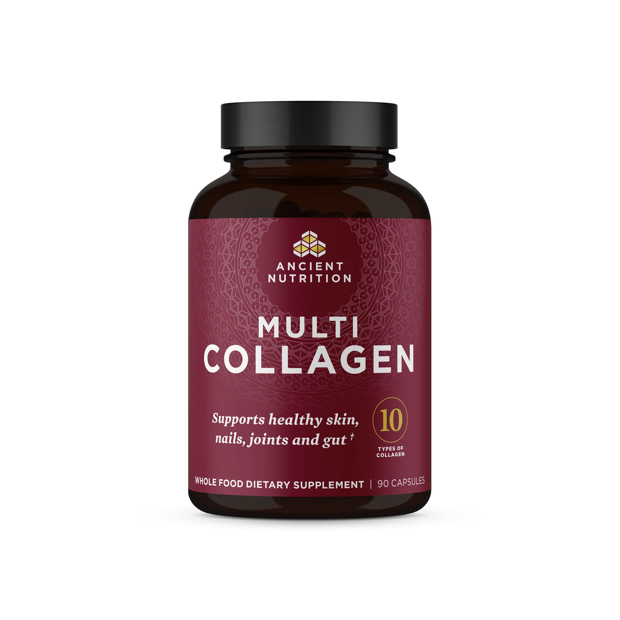 Ancient Nutrition Collagen Pills bottle front showing easy daily use for skin support