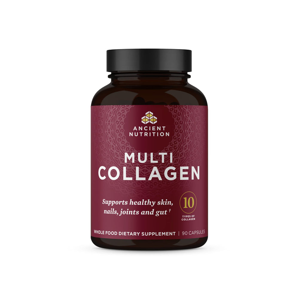 Ancient Nutrition Collagen Pills bottle front showing easy daily use for skin support