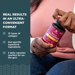 Ancient Nutrition collagen pills label detail with ingredients and supplement facts.