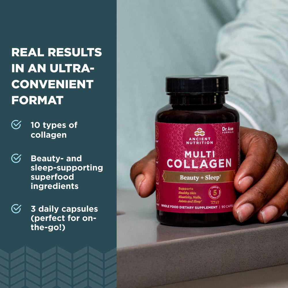 Ancient Nutrition collagen pills support skin elasticity and glow