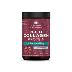 Ancient Nutrition Collagen Powder bottle with vanilla flavor supports joint comfort.