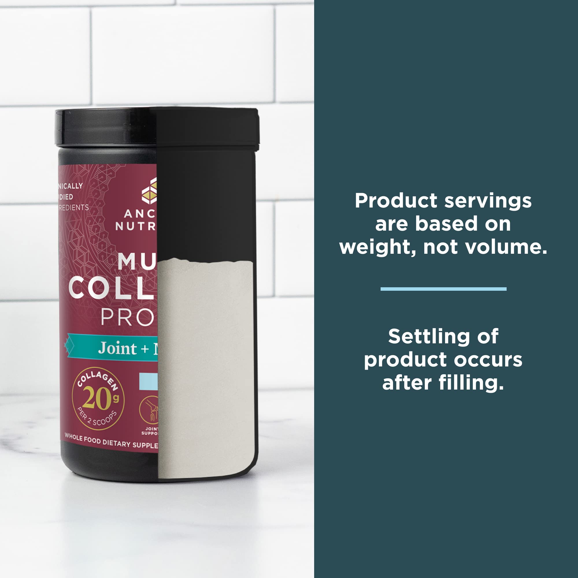 Ancient Nutrition Collagen Powder highlights five collagen types from four sources.