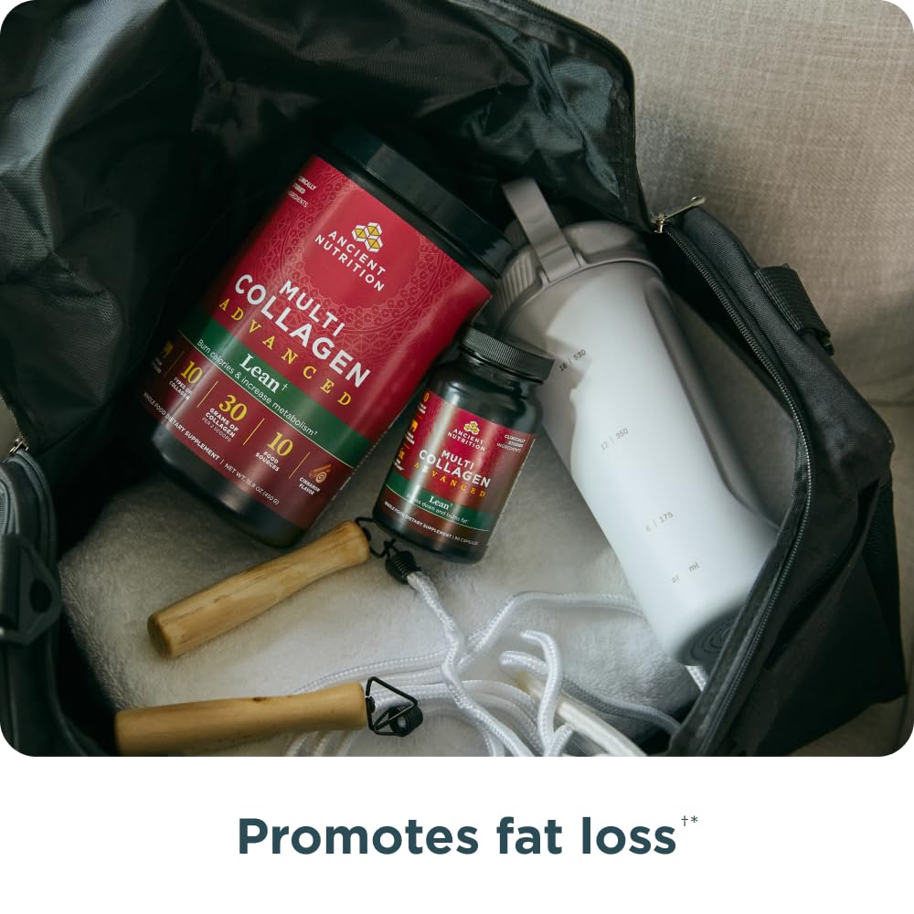 Ancient Nutrition collagen probiotics label highlighting gut-friendly blend.