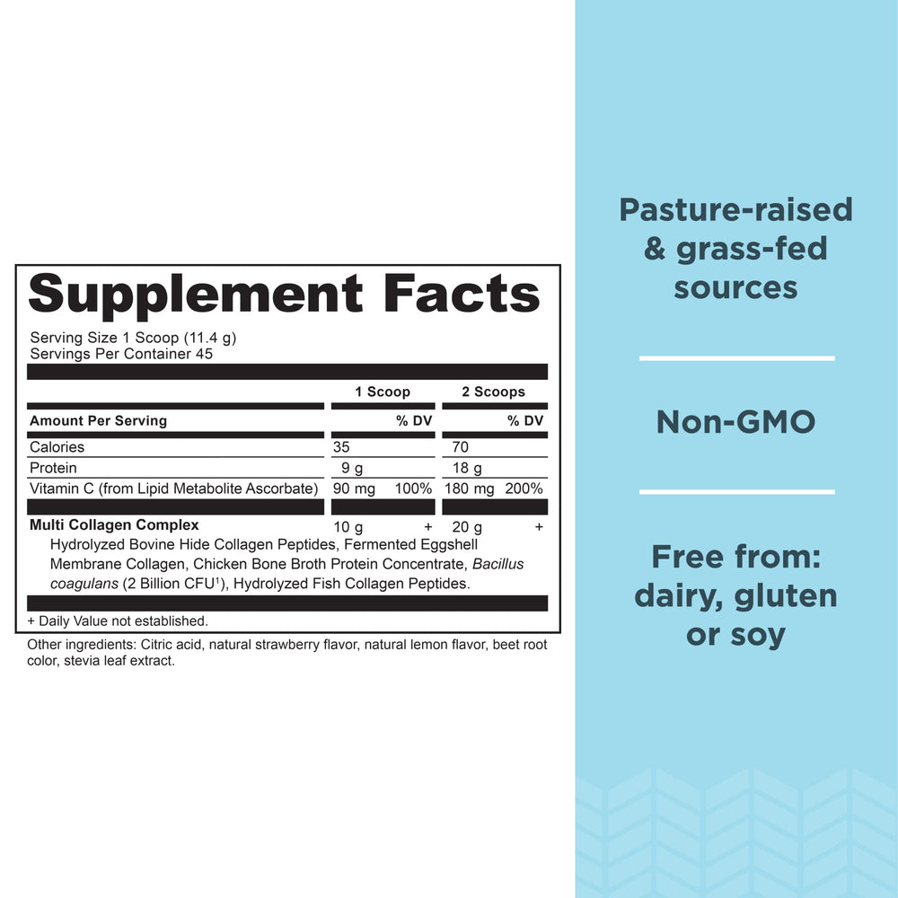 Ancient Nutrition collagen probiotics powder scoop ready to mix into drinks