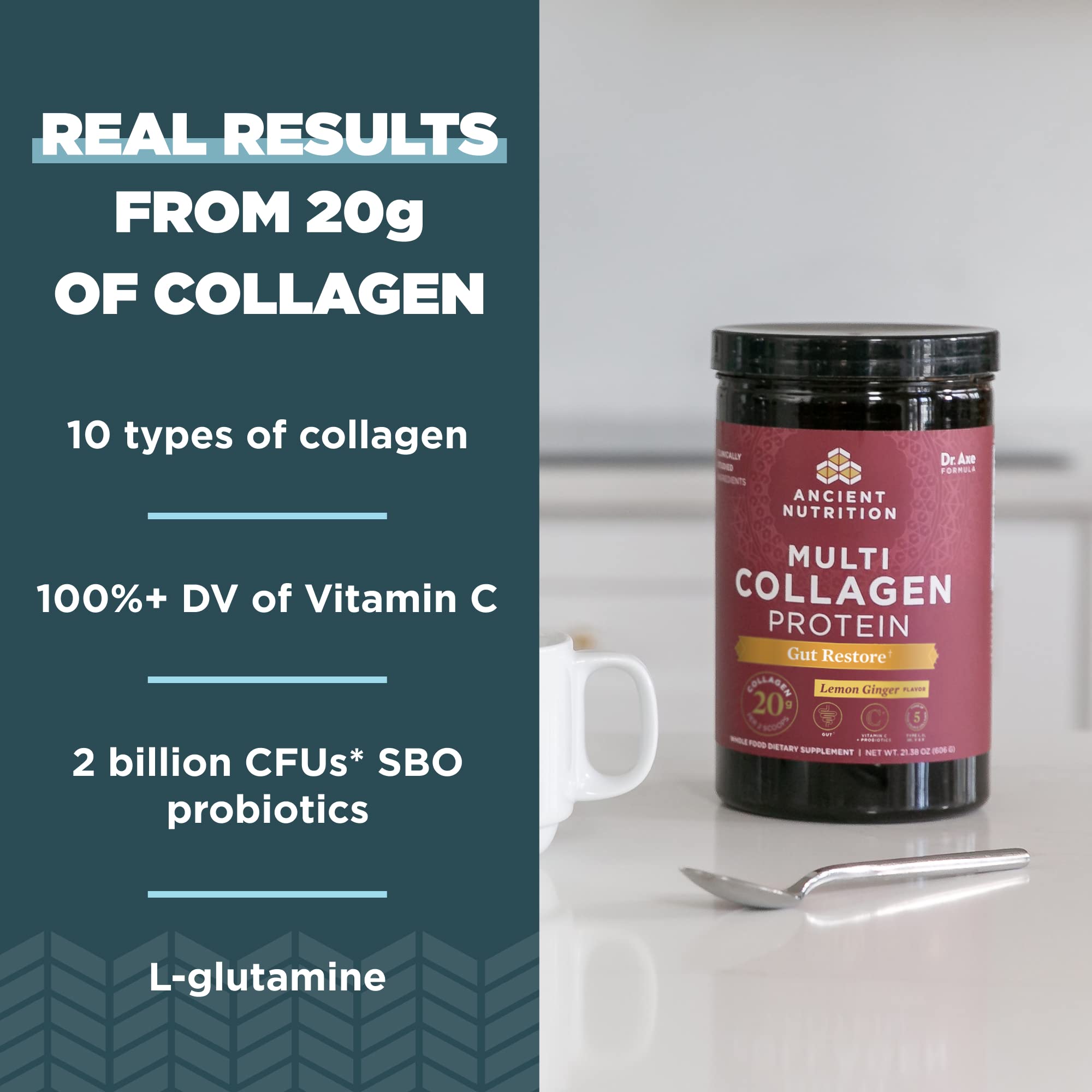 Ancient Nutrition collagen scoop demonstrates easy daily use in shakes