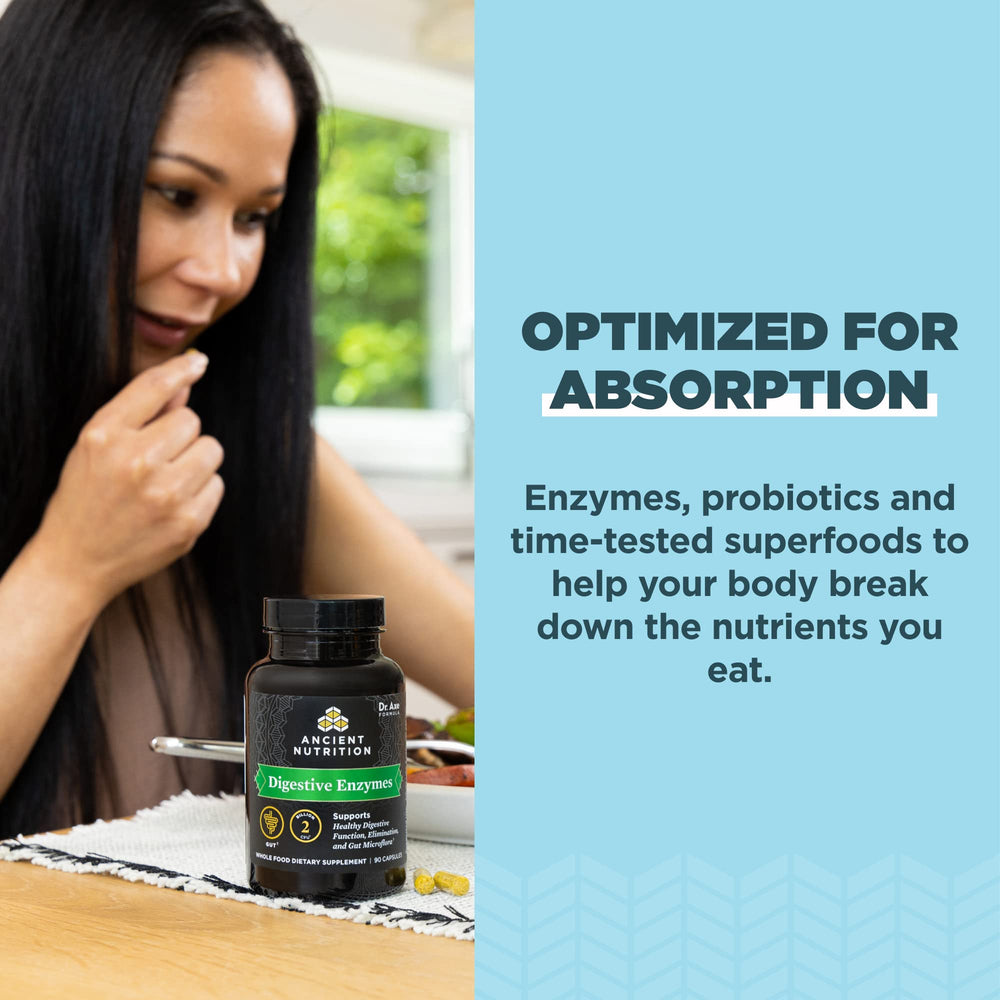 Ancient Nutrition Digestive Enzymes bottle back panel with usage directions