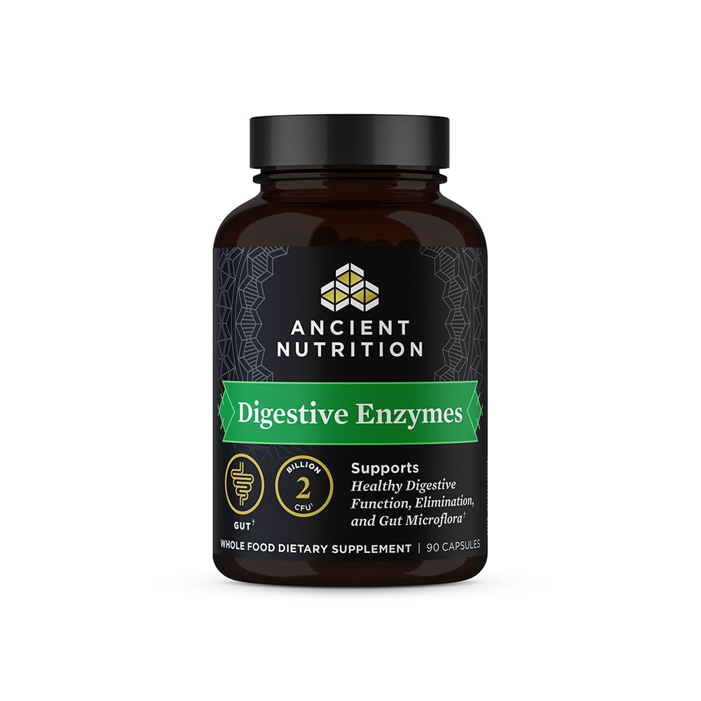 Ancient Nutrition Digestive Enzymes bottle front highlighting digestive support and brand trust