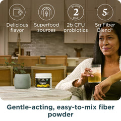 Ancient Nutrition Pineapple Mango fiber drink in a glass