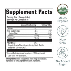 Ancient Nutrition fiber powder and scoop ready to mix into a beverage