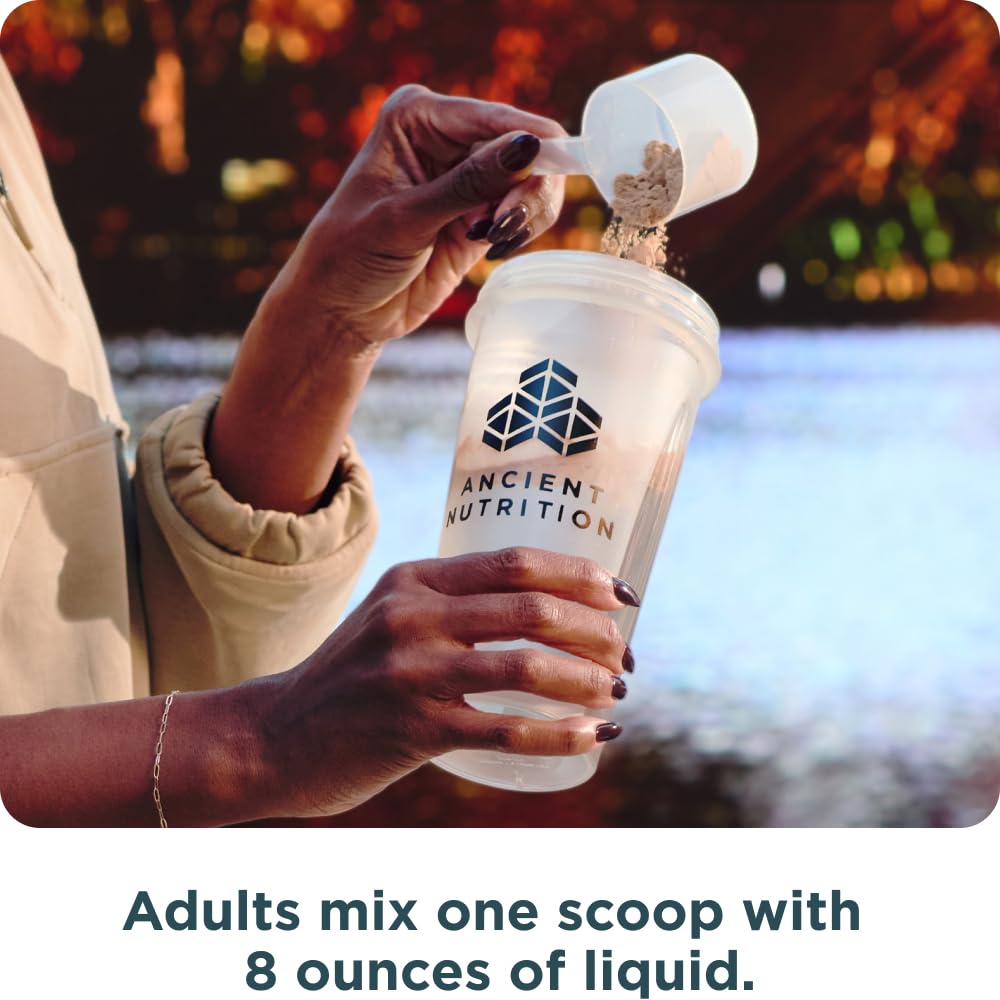 Ancient Nutrition chocolate-peanut-butter shake appears rich and indulgent