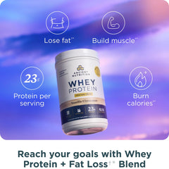 Pouring Ancient Nutrition vanilla cinnamon whey for a quick post-workout shake