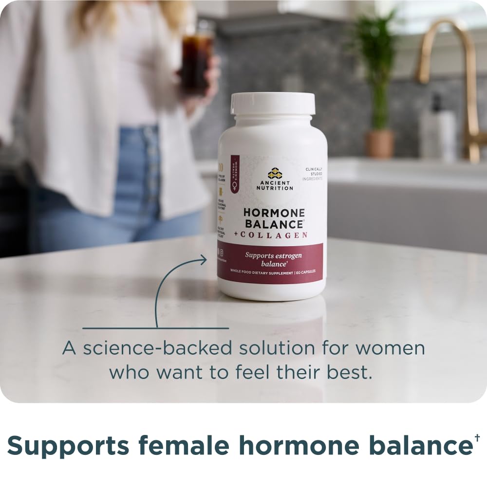 Ancient Nutrition Hormone Balance + Collagen blend with ashwagandha, maca, chaste tree berry