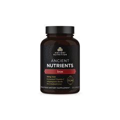 Ancient Nutrition Iron bottle with capsules for daily support.